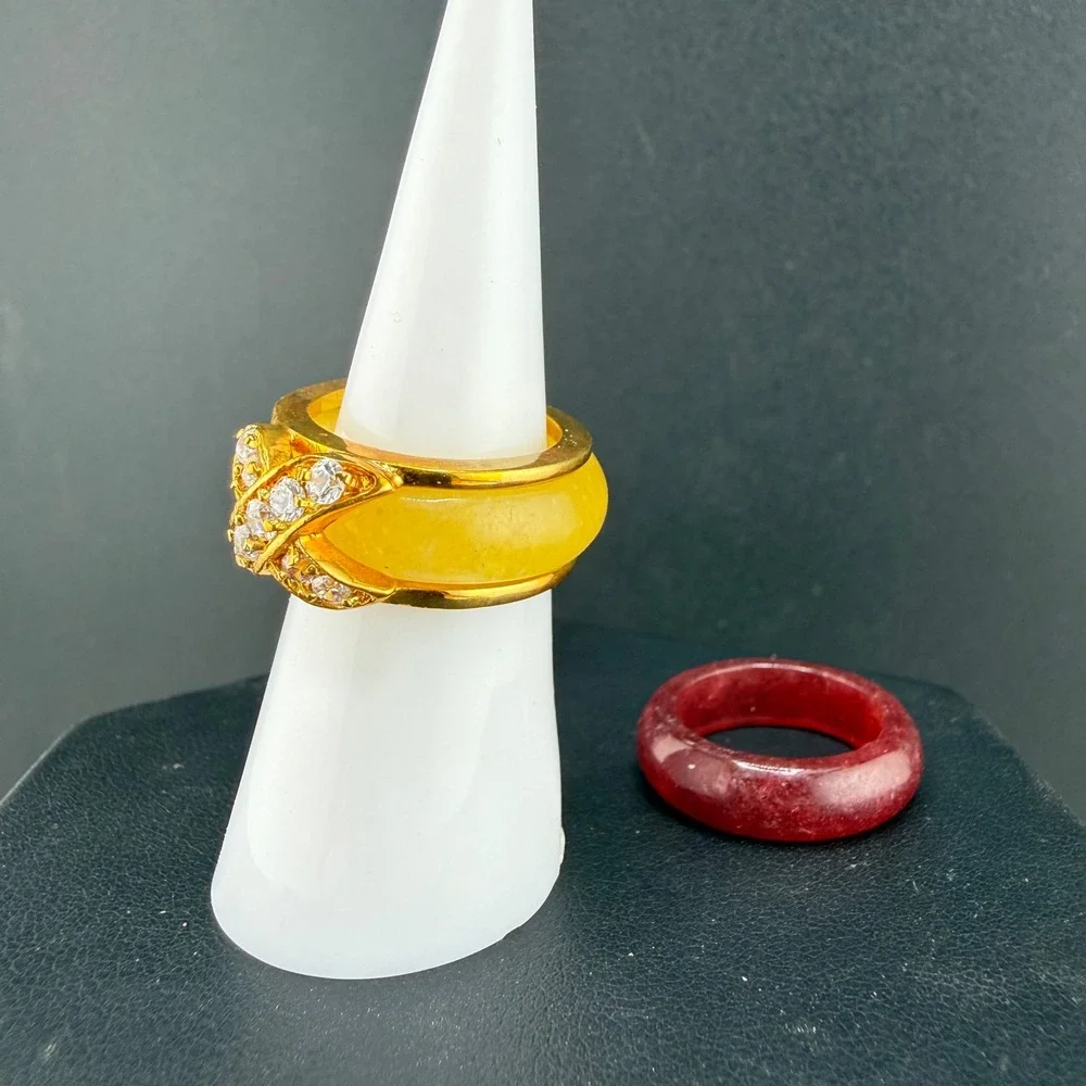 Vintage Polished Stone Interchangeable Ring Set Gold Tone Size 6.25
